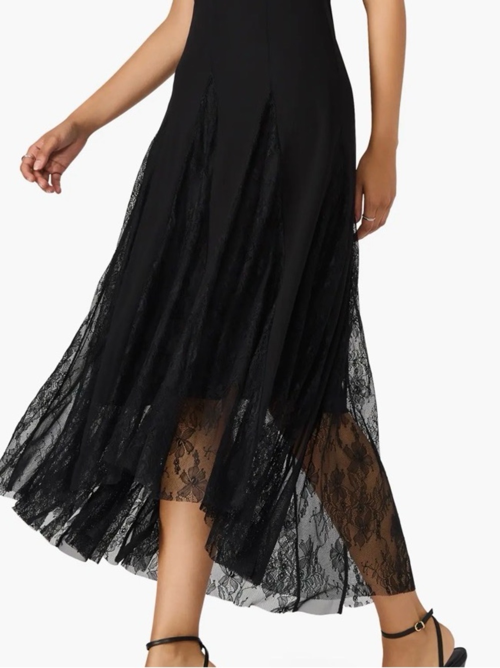 New Ultra pink Black Lace-Panel A-Line Midi Skirt - Picture 3 of 7